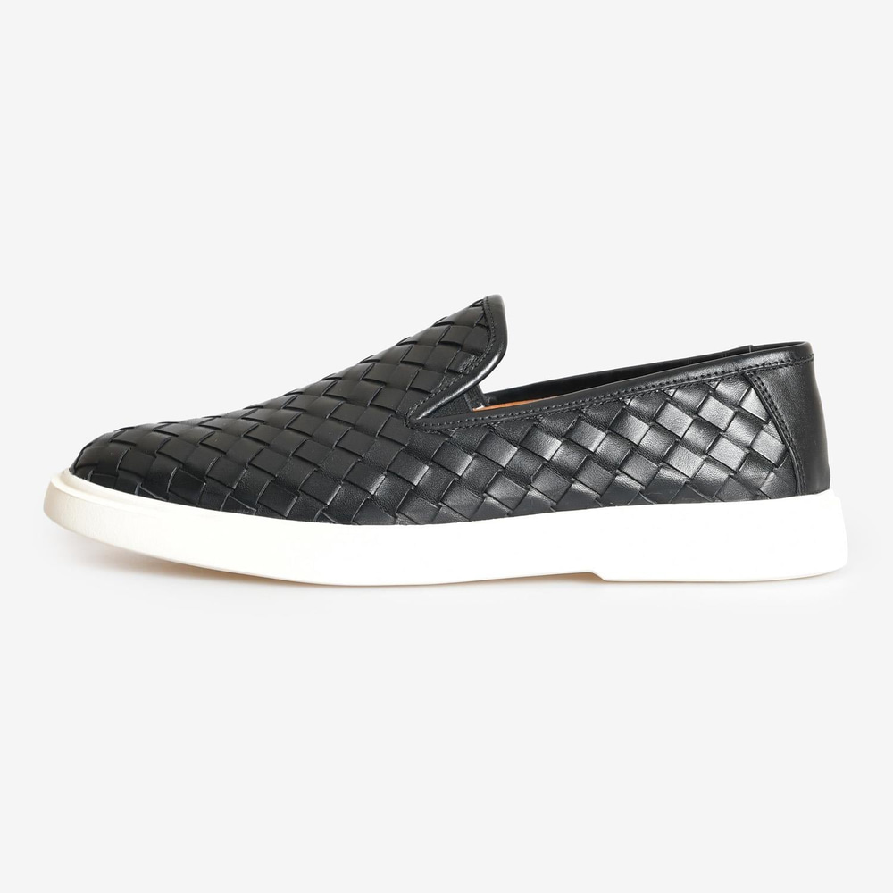 Siyah Deri Örgü Erkek Loafer