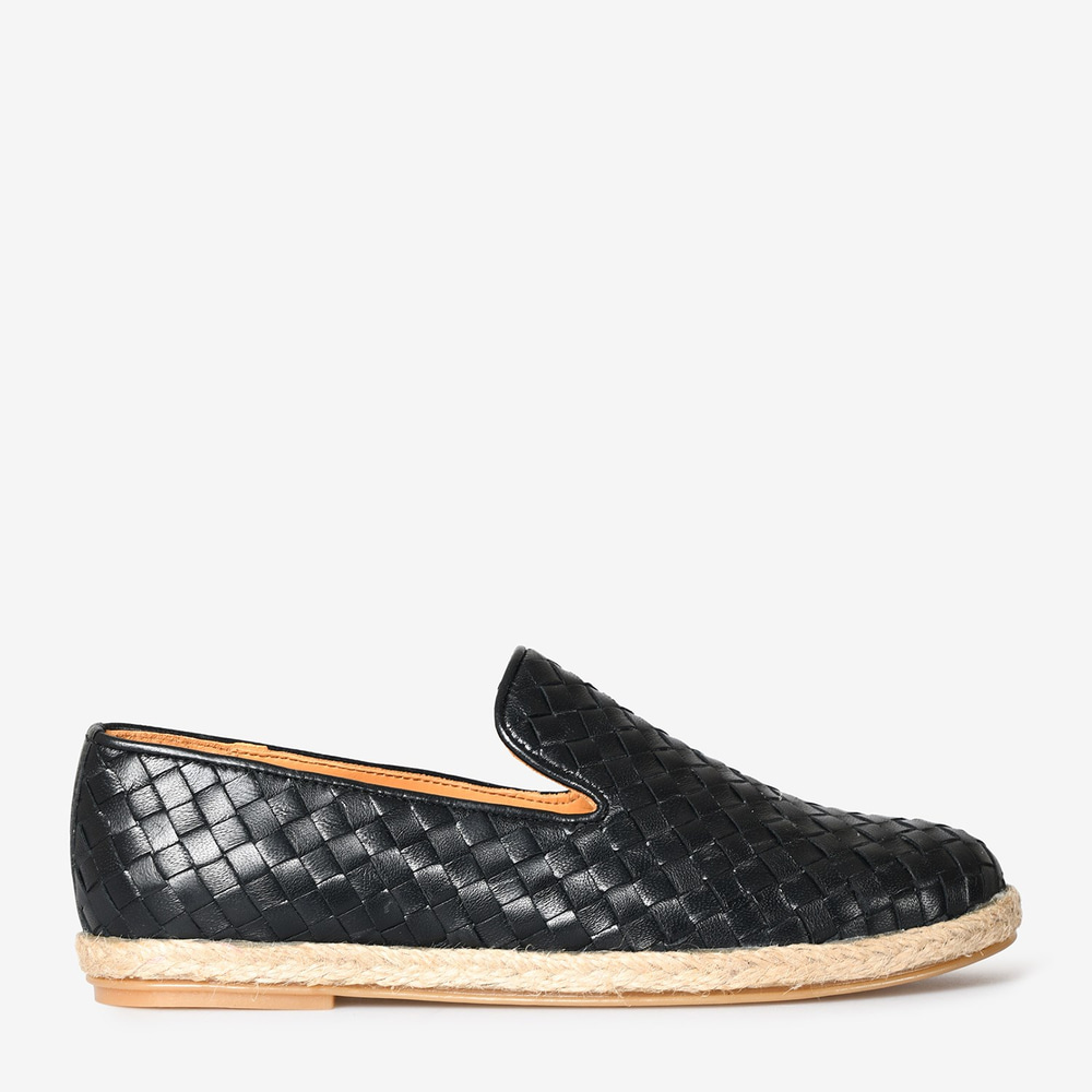 Siyah Deri Örgü Kadın Loafer