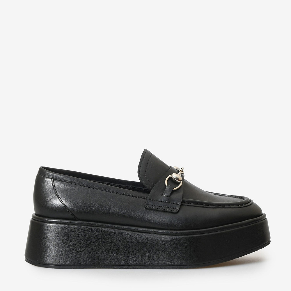 Siyah Deri Platformlu Kadın Loafer