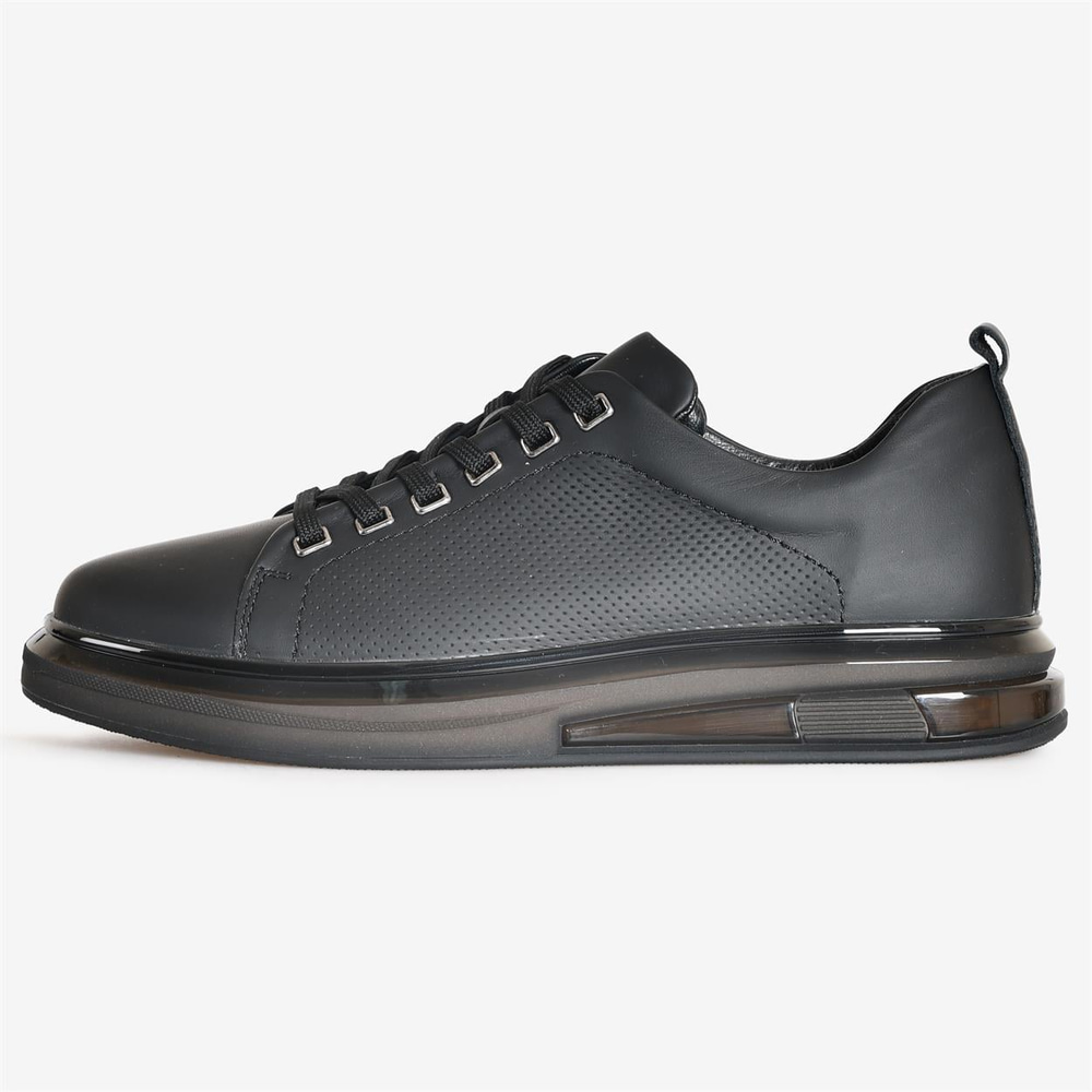 Siyah Deri Şeffaf Taban Erkek Sneakers