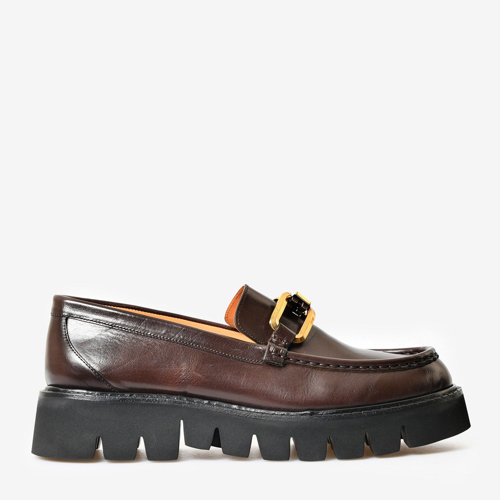 Siyah Deri Tokalı Kadın Loafer
