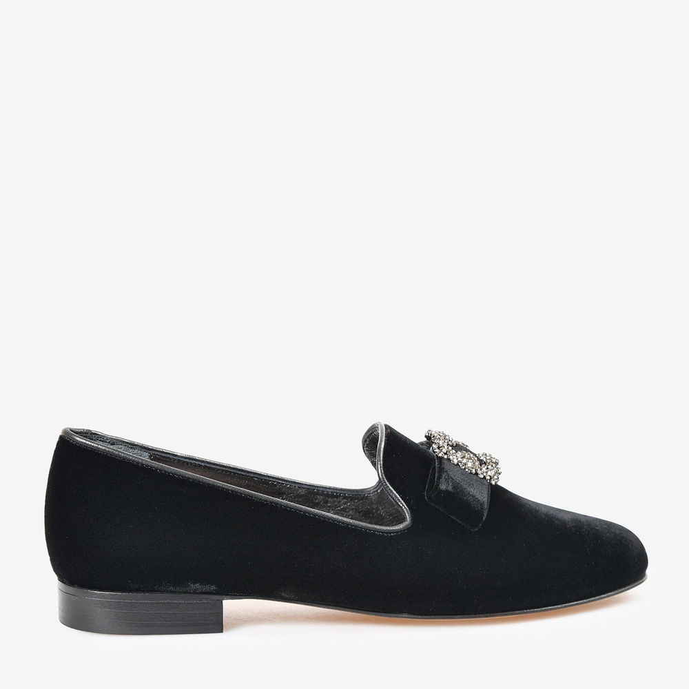 Siyah Kadife Tokalı Kadın Loafer
