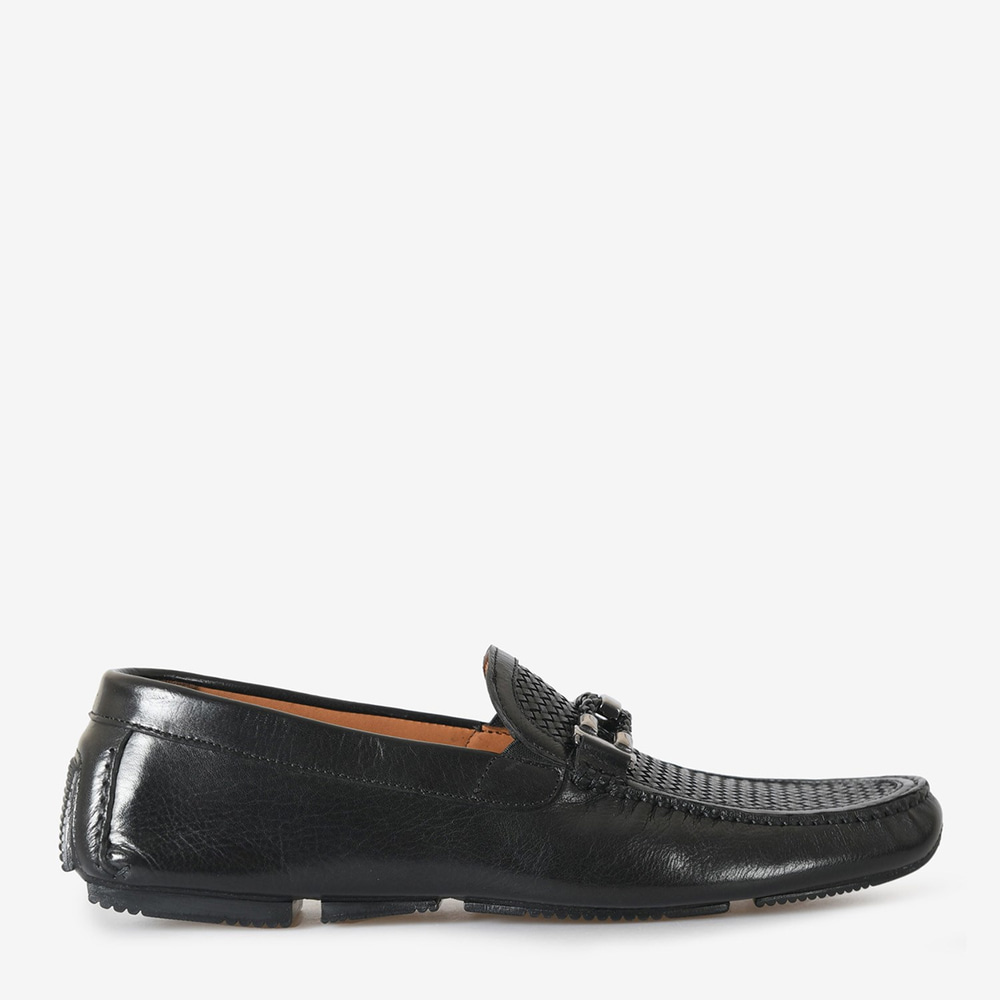 Siyah Örgü Deri Erkek Loafer