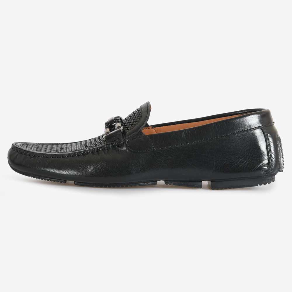Siyah Örgü Deri Erkek Loafer
