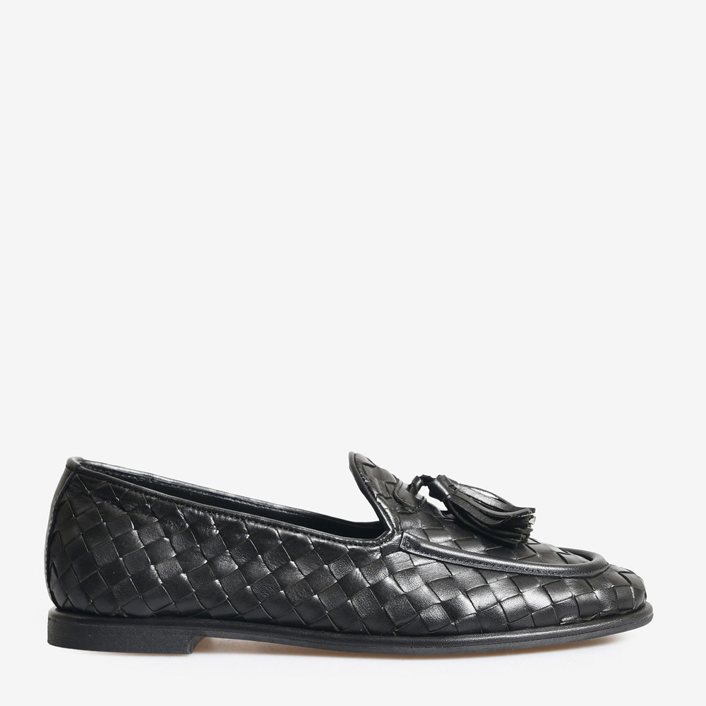 Siyah Örgü Deri Kadın Bağcıklı Loafer