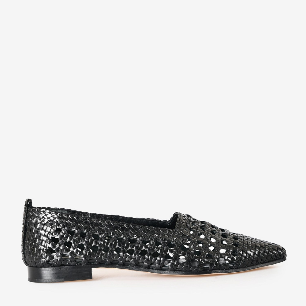 Siyah Örgü Deri Kadın Loafer