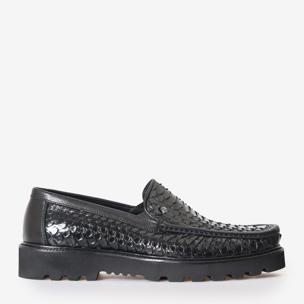 Siyah Piton Deri Erkek Loafer