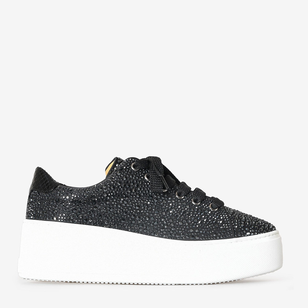 Siyah Saten Taşlı Kadın Sneakers