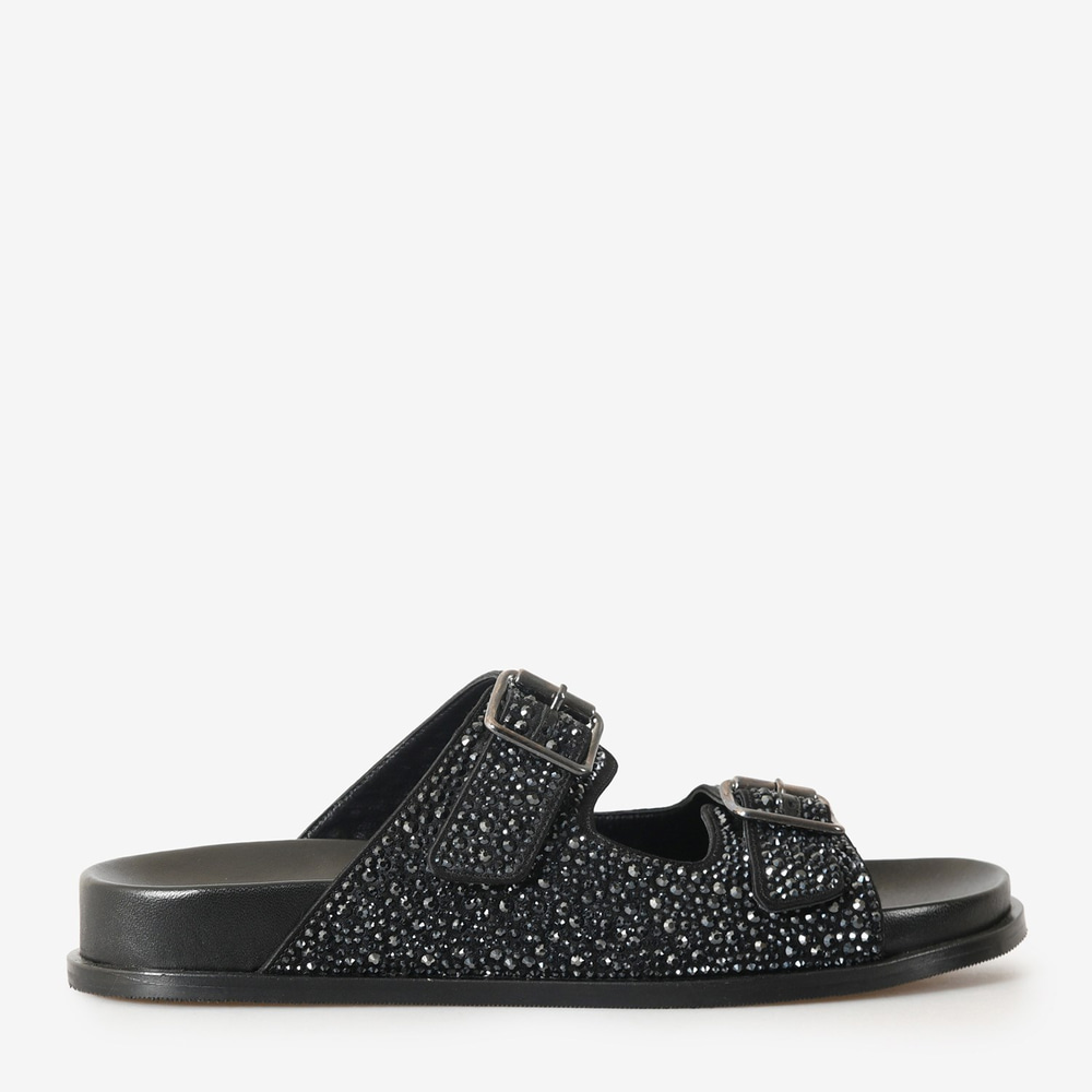 Siyah Saten Taşlı Kemer Detaylı Kadın Terlik