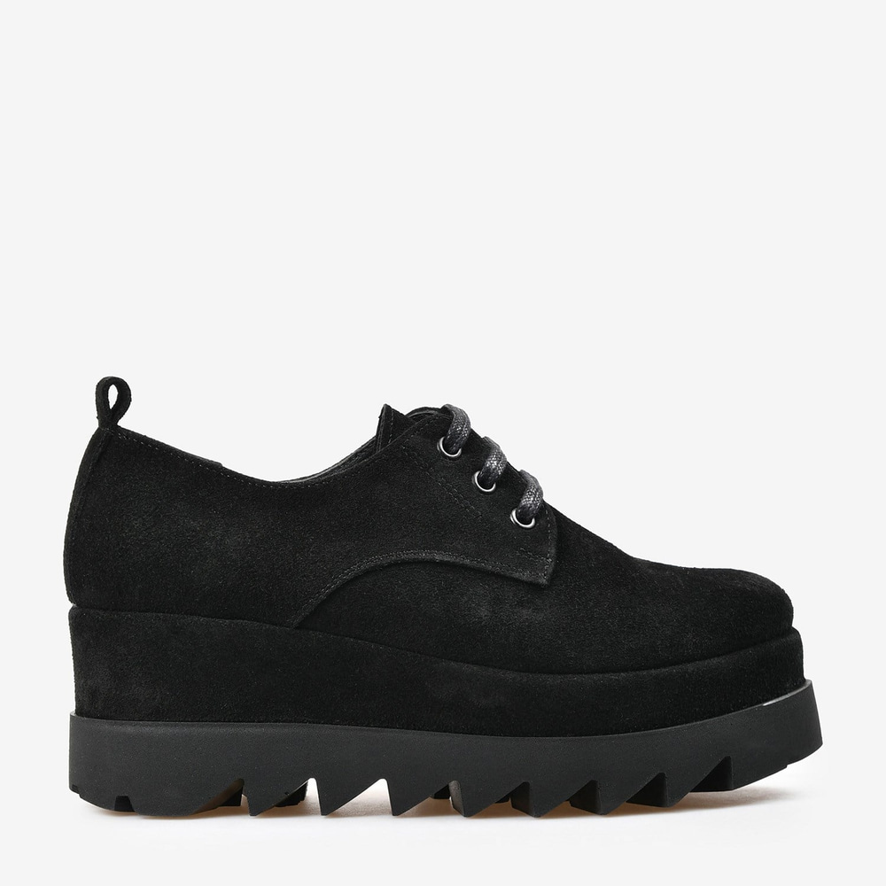 Siyah Süet Platform Taban Kadın Loafer