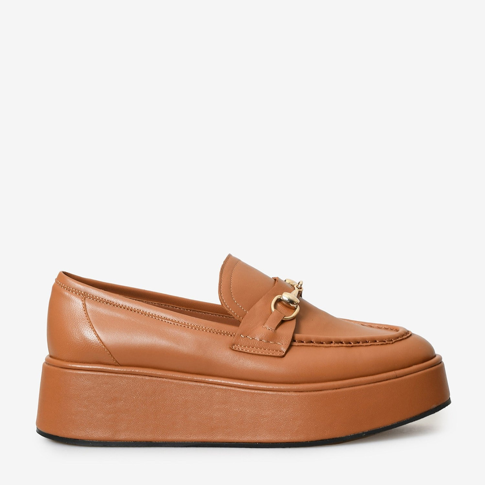 Taba Deri Platformlu Kadın Loafer