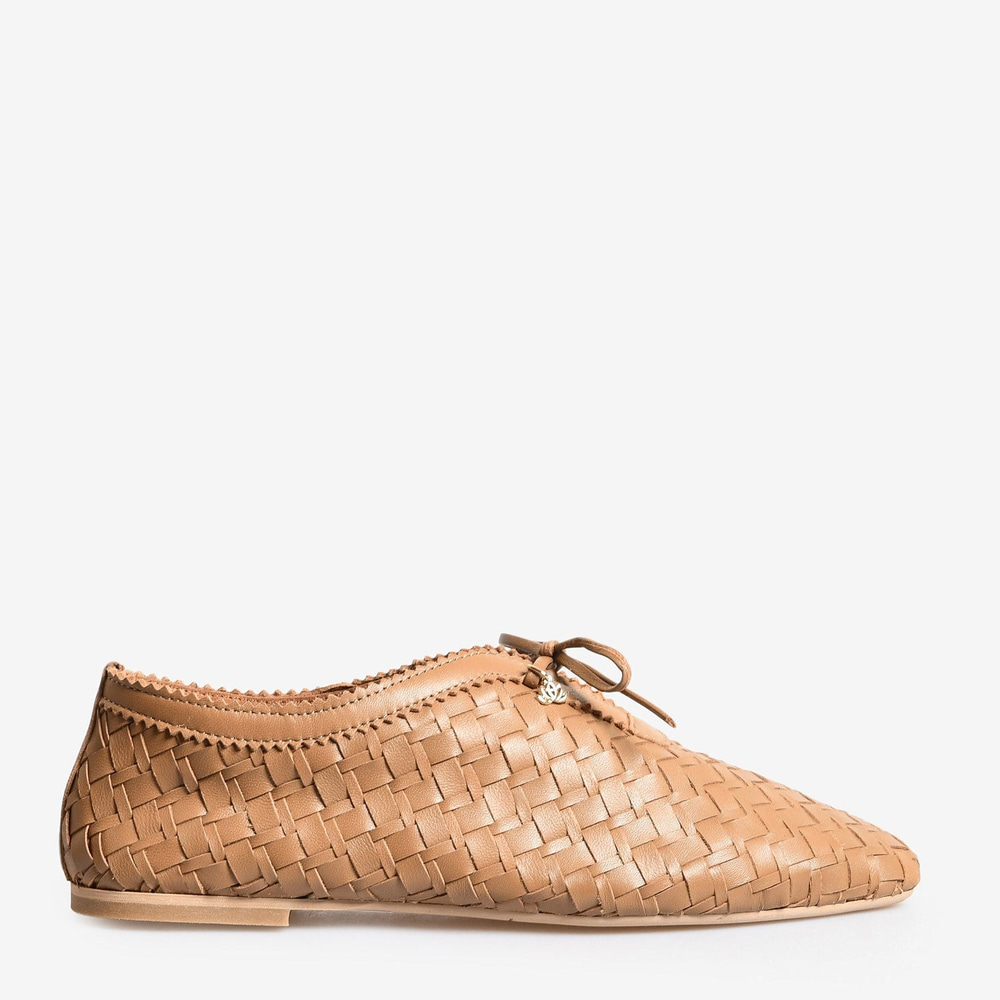 Taba Örgü Deri Kadın Bağcıklı Loafer