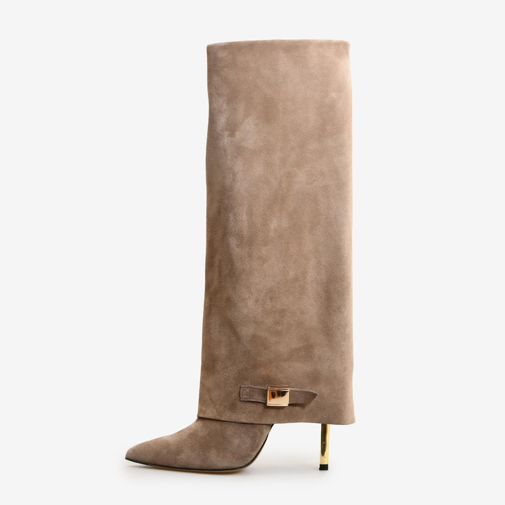Vizon Süet Topuklu Kadın Çizme