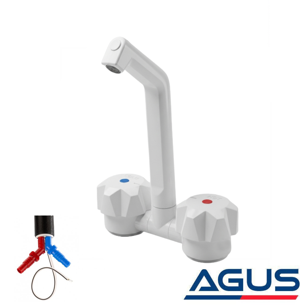 Karavan Deluxe Beyaz Plastik Sıcak/Soğuk Su Katlanır Musluk Micro-Switch