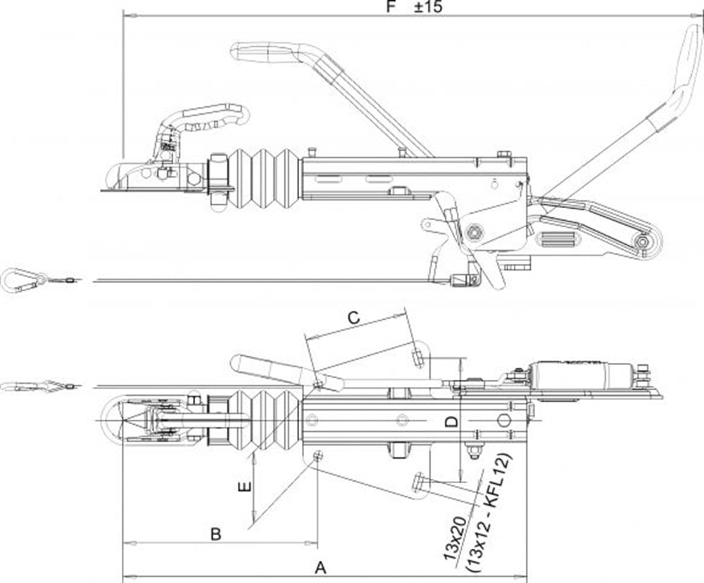 KNOTT 1100-2000 kg V Modeli Frenli Kaplin (Çeki Oku) K20-B N3