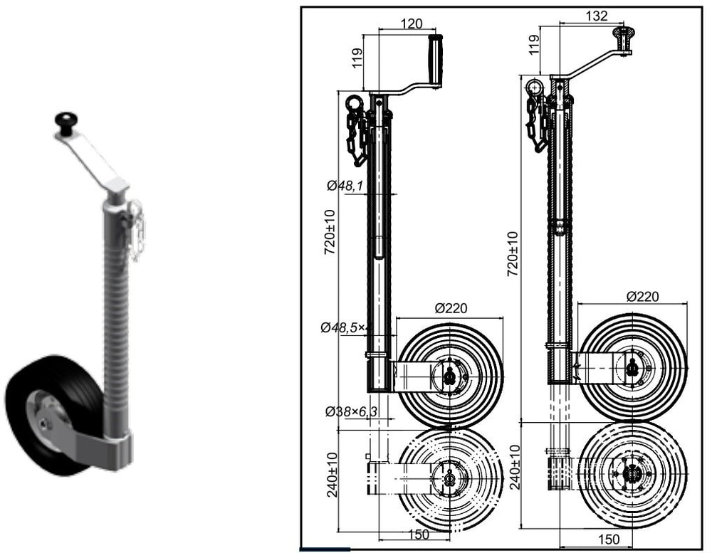 Knott 350 kg 48 mm Krikolu Ön Destek Tekeri Anti-slip