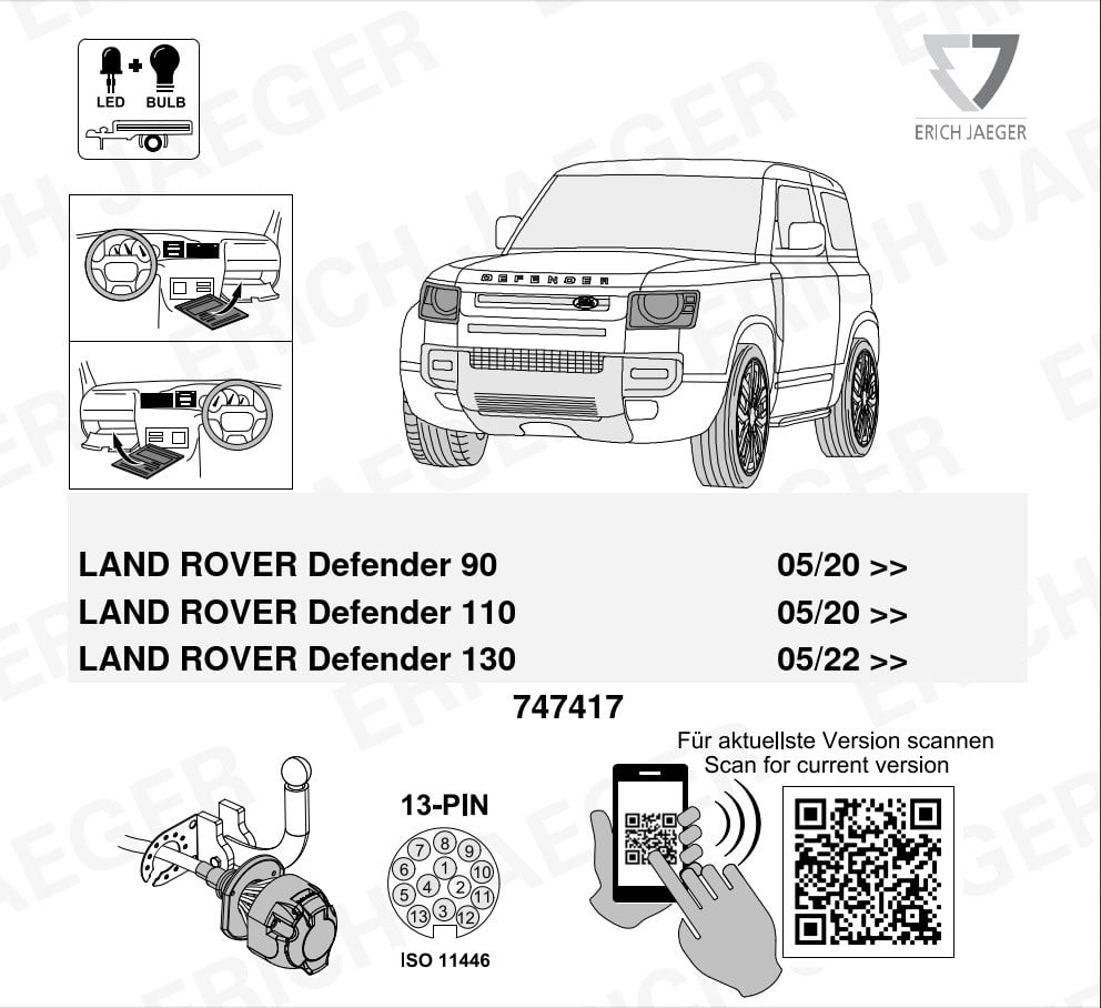 LAND ROVER Defender 2019- Römork Tesisatı 13P 110/130