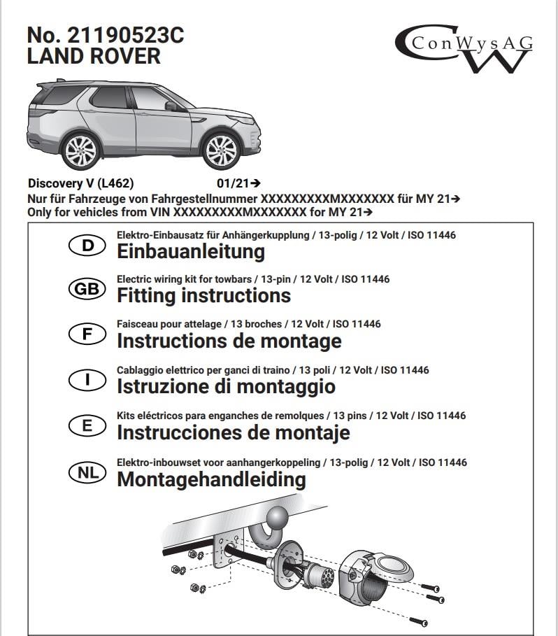 LAND ROVER Discovery V 2021- Römork Tesisatı 13P