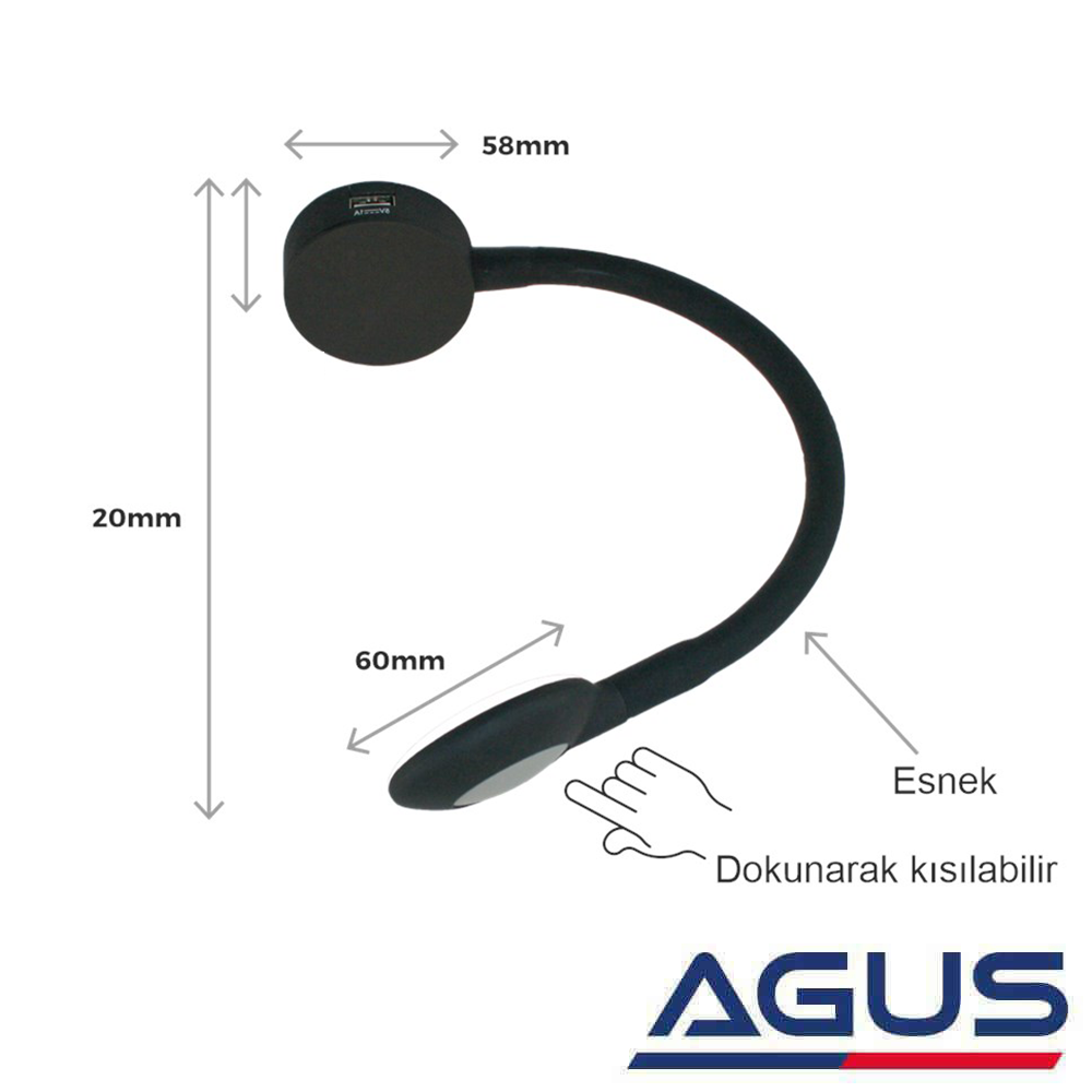 LED Karavan Okuma Lambası USBli Dokunmatik