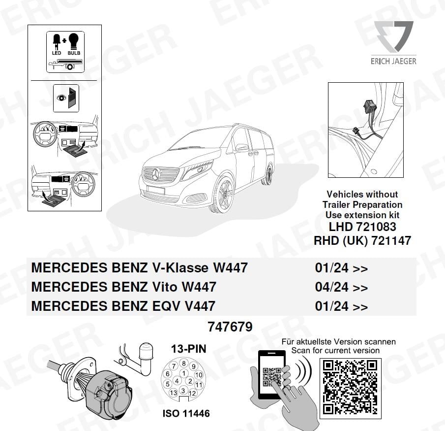 MERCEDES Vito 2024- Römork Tesisatı 13P