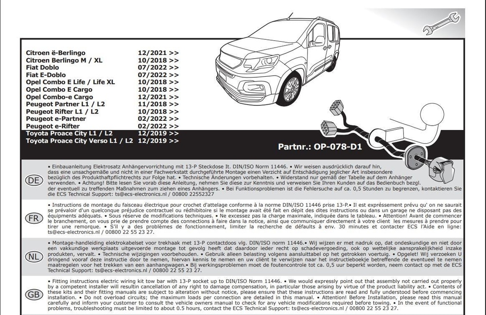 OPEL Combo E 2024- Römork Tesisatı 13P