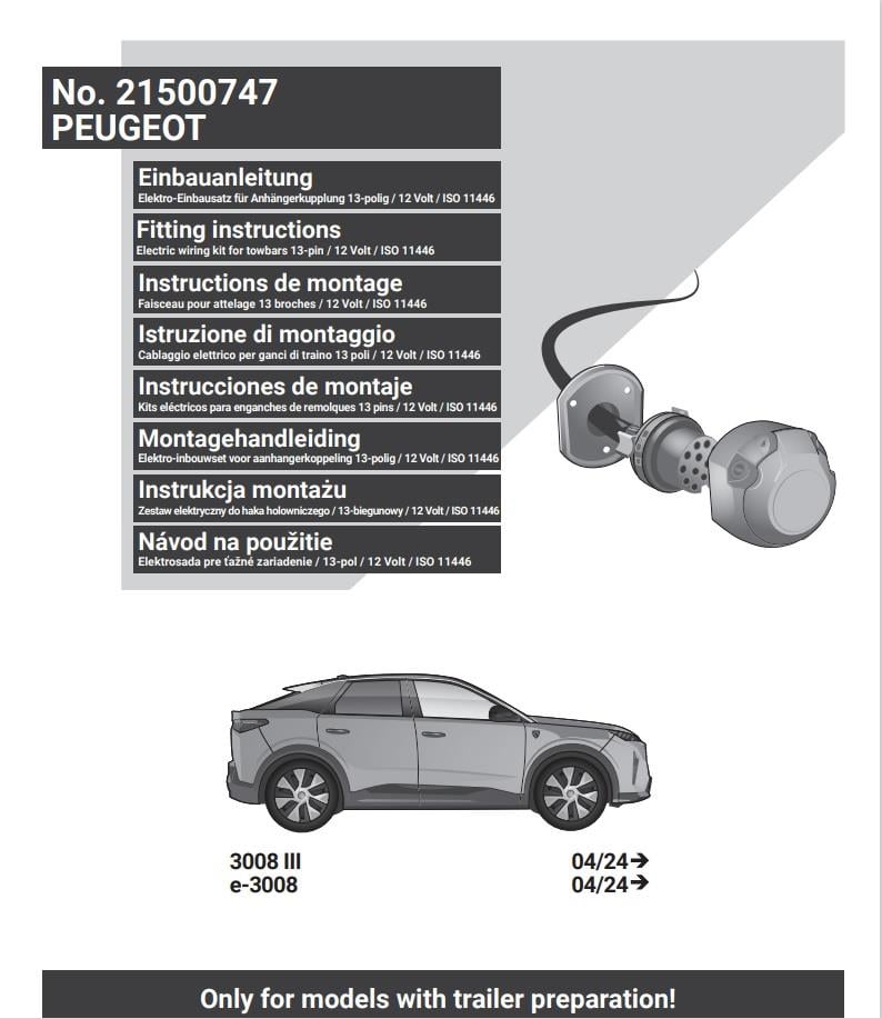 PEUGEOT 3008 2024- Römork Tesisat 13P