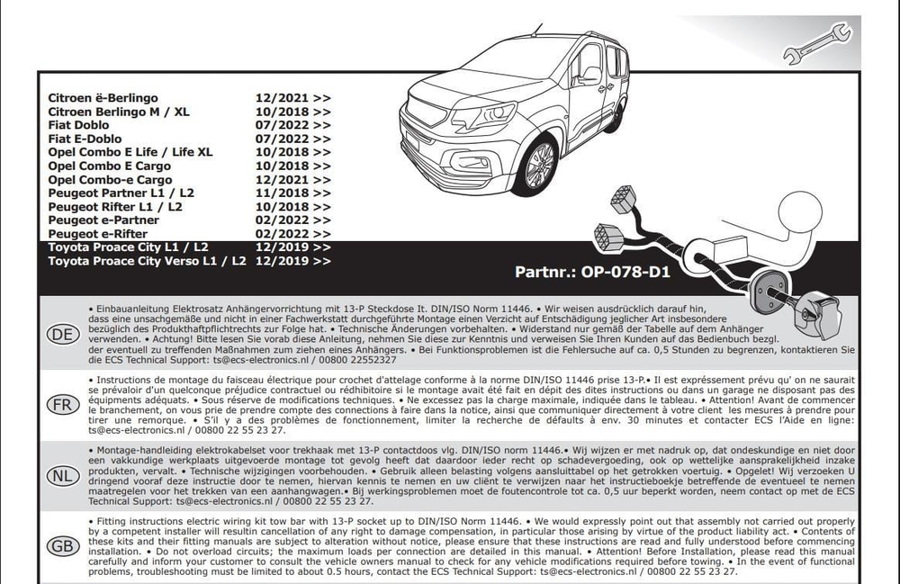 PEUGEOT Partner/Rifter 2024- Römork Tesisatı 13P