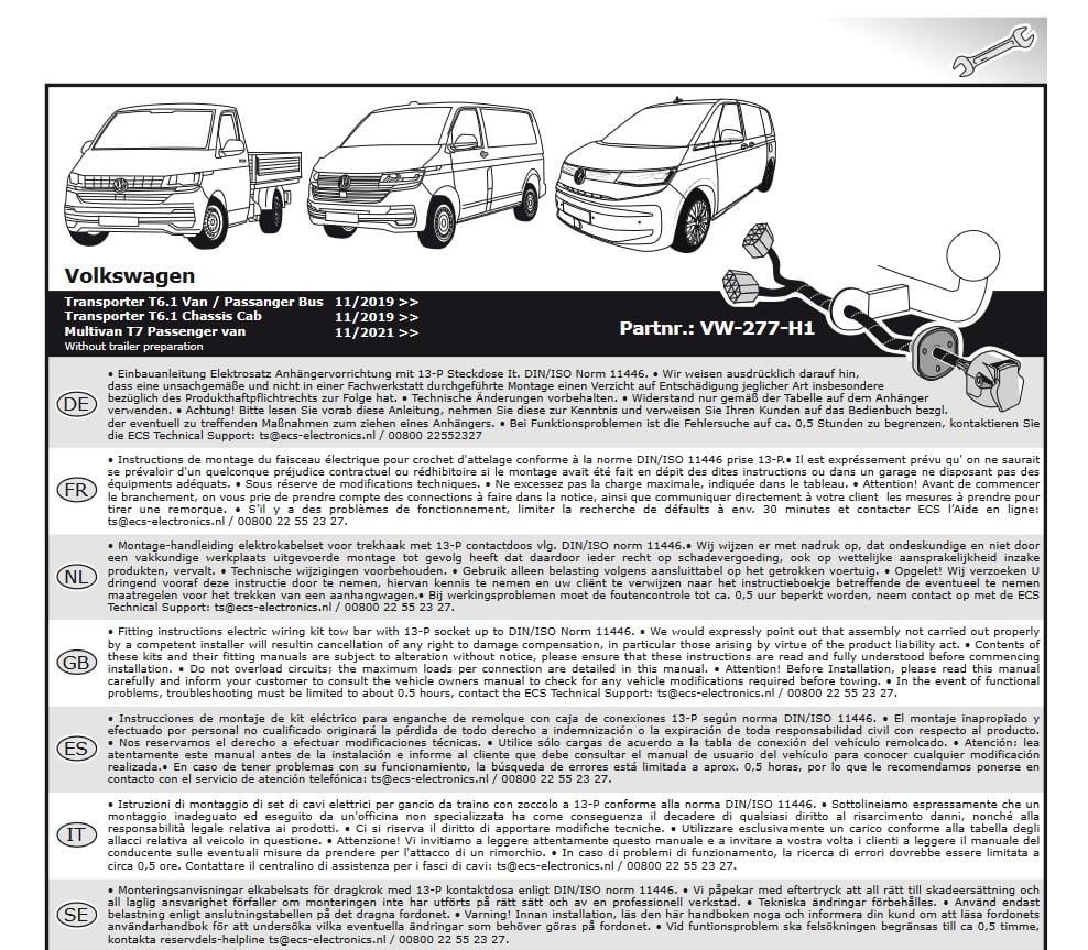 VOLKSWAGEN Transporter T7 - T6.1 2019- Römork Tesisatı 13P