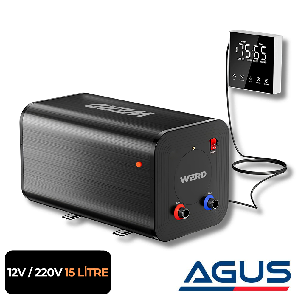 12V/220 Dijital Ekranlı Karavan & Tekne Su Isıtıcı E Boiler - 15 Litre