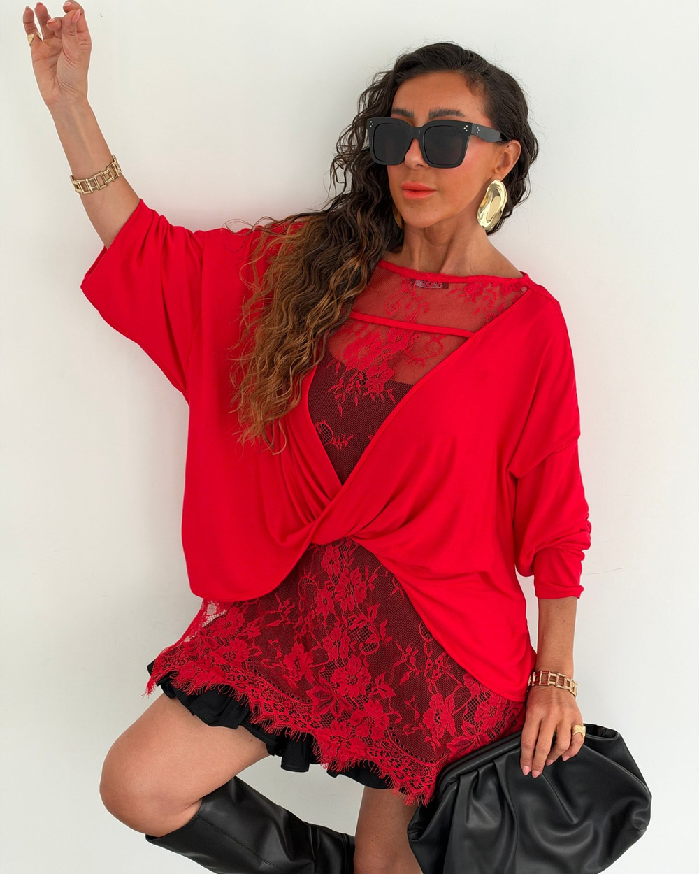 Anja Sırtı Dantelli Bluz Kırmızı