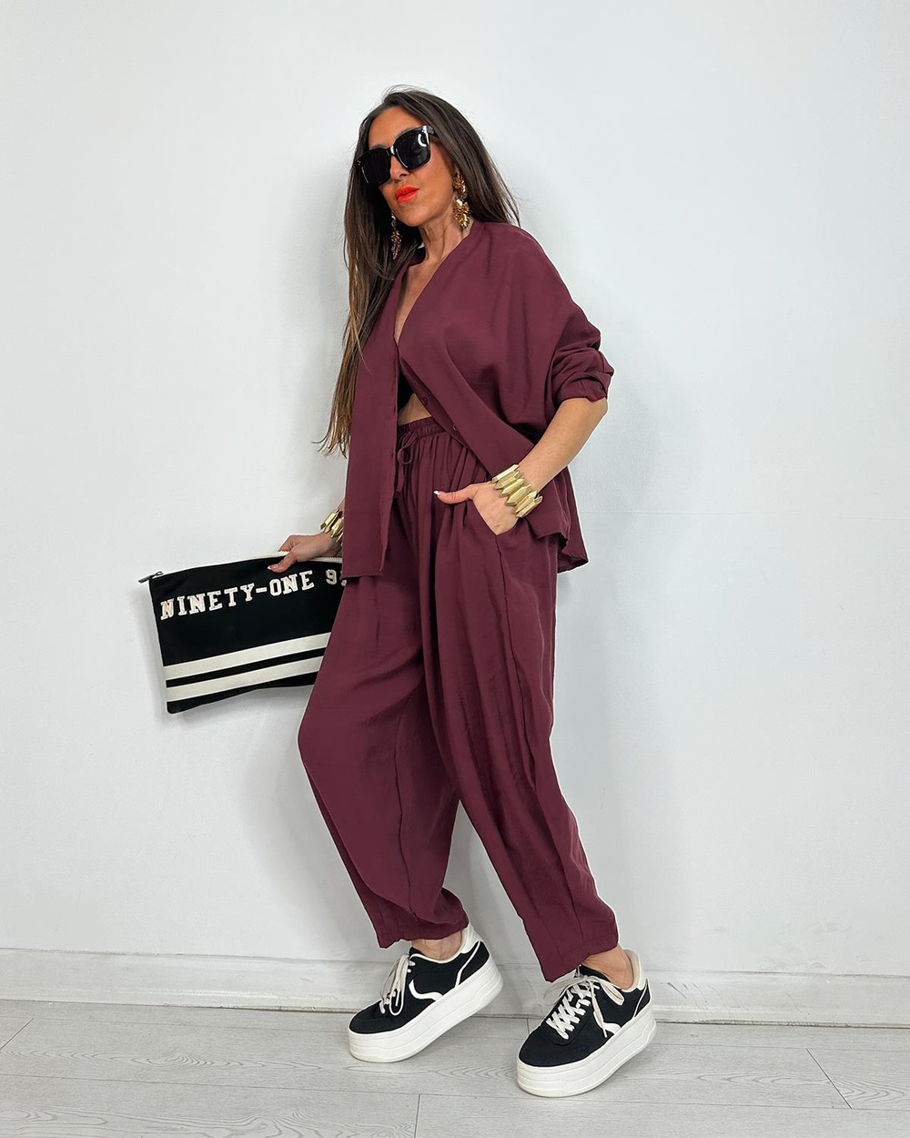 Donetella Pantolonlu Takım Bordo