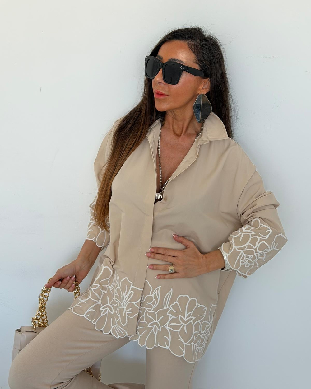 Hilda Nakışlı Gömlek Bej