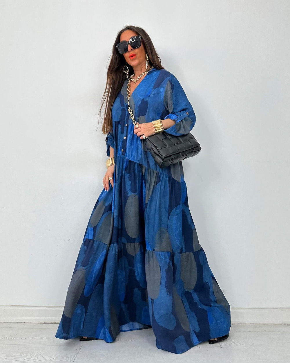 Julya Batik Elbise İndigo
