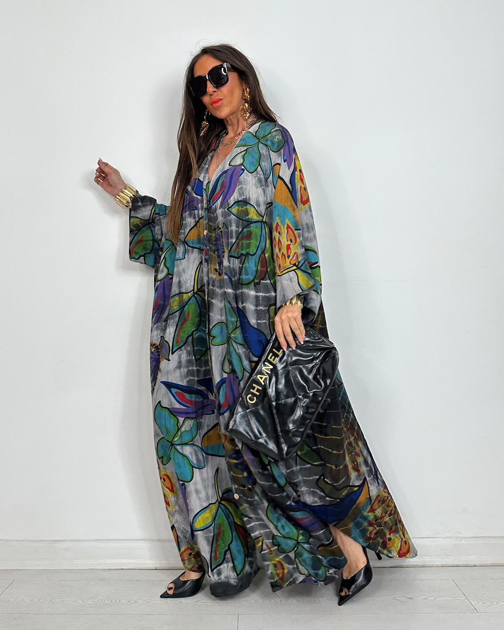 Kate Batik Desen Elbise Gri