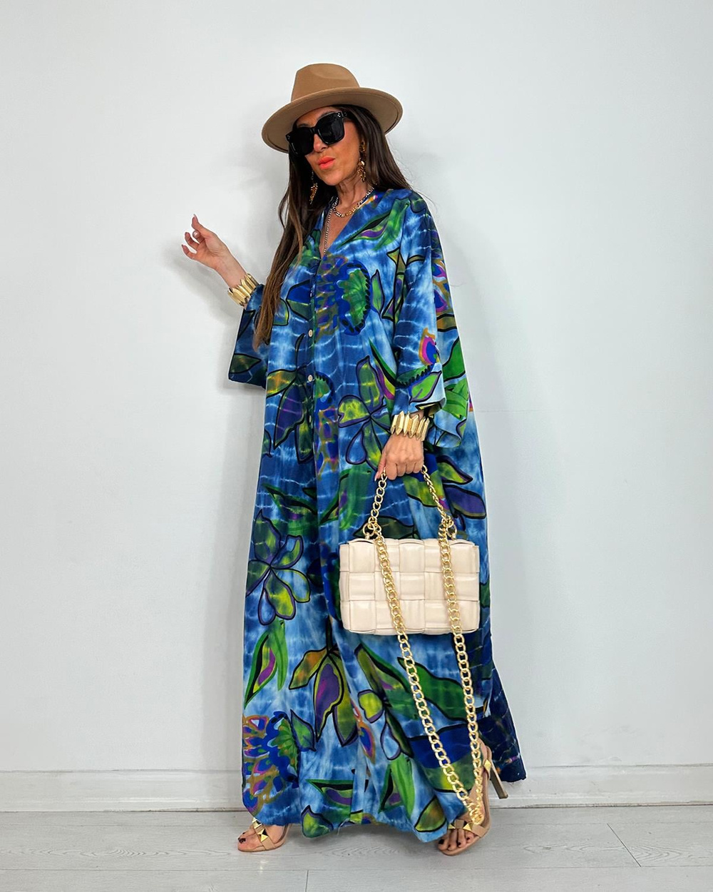 Kate Batik Desen Elbise İndigo