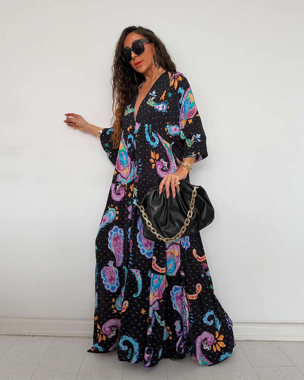 Lorissa Elbise Siyah Şal Desen
