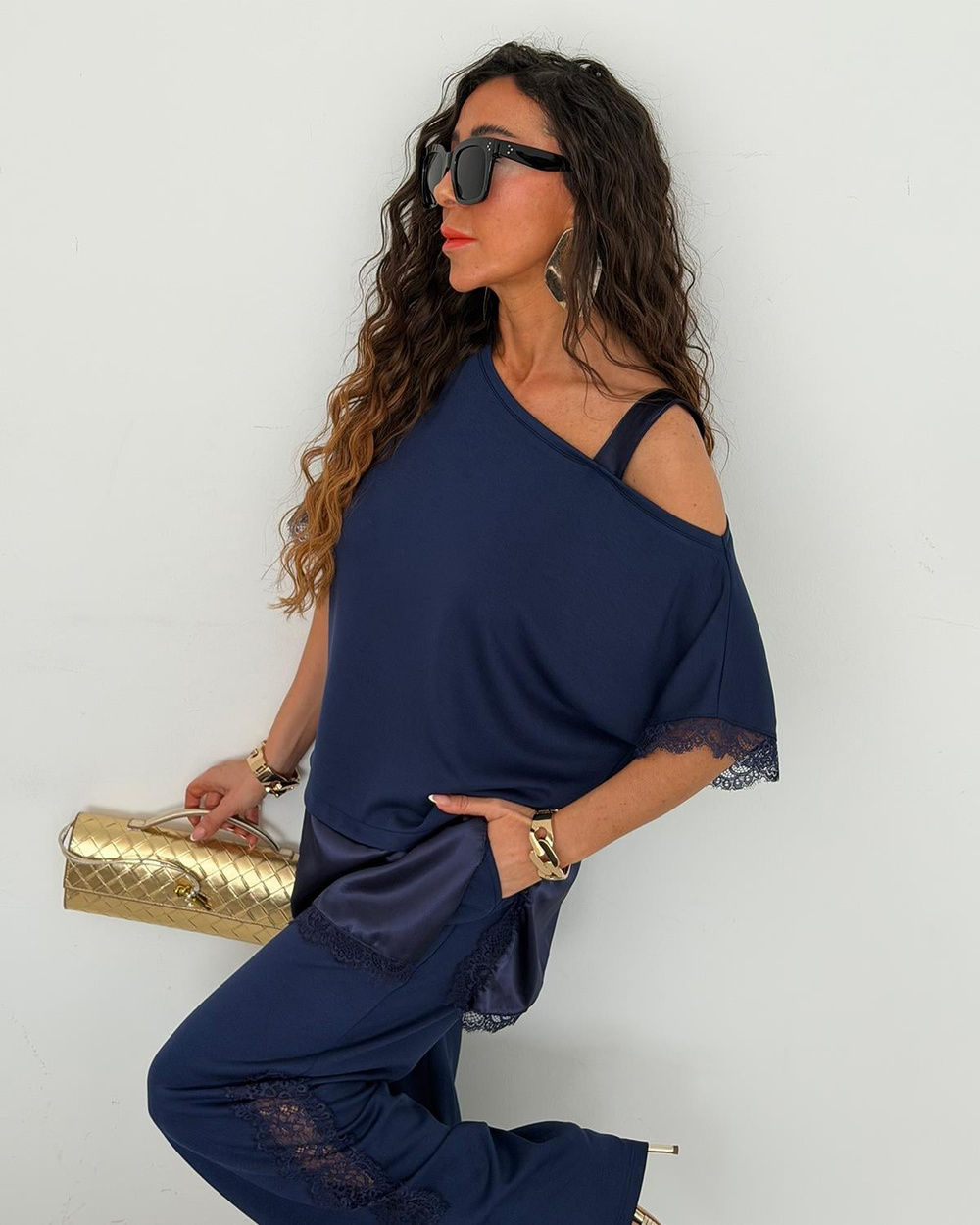 Queen Saten Dantel Takım Lacivert