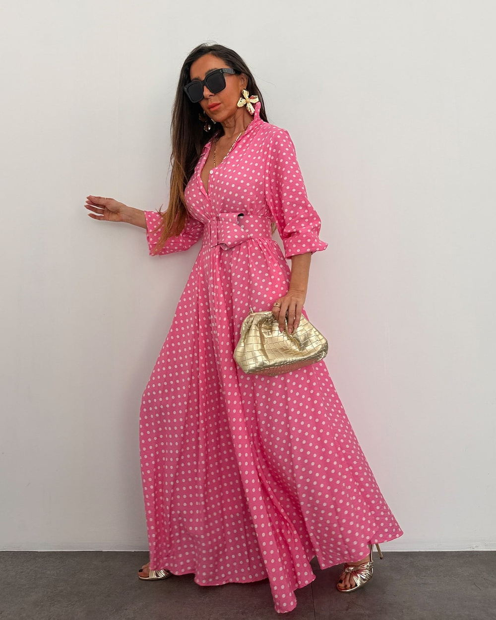 Ruby Puantiye Elbise Pembe