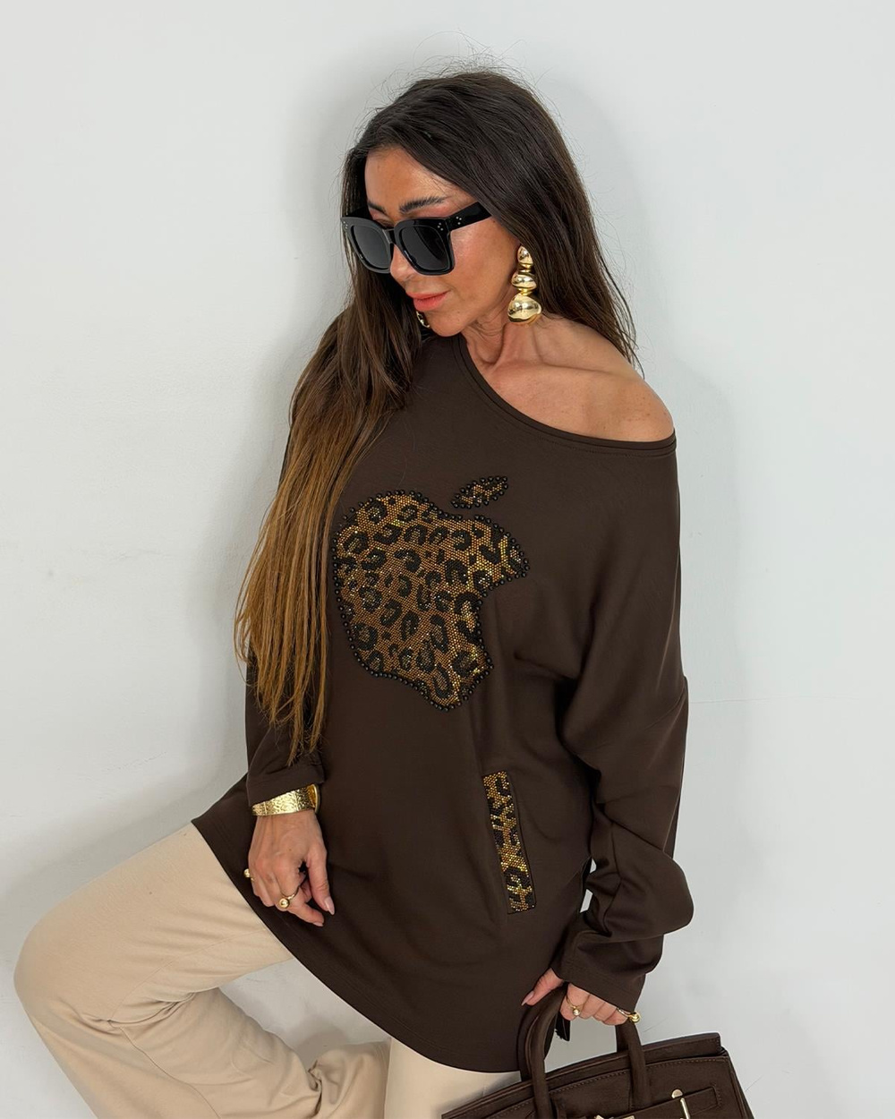 Taşlı Elmalı Tunik Kahve