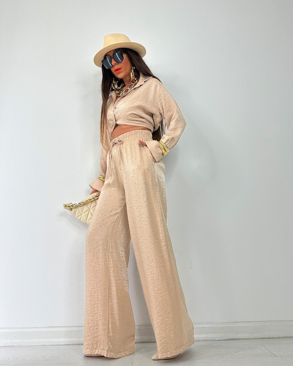 Taşlı Pantalon Bej