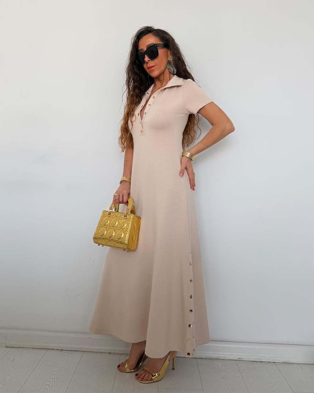 Tinos Çıtçıtlı Elbise Ekru