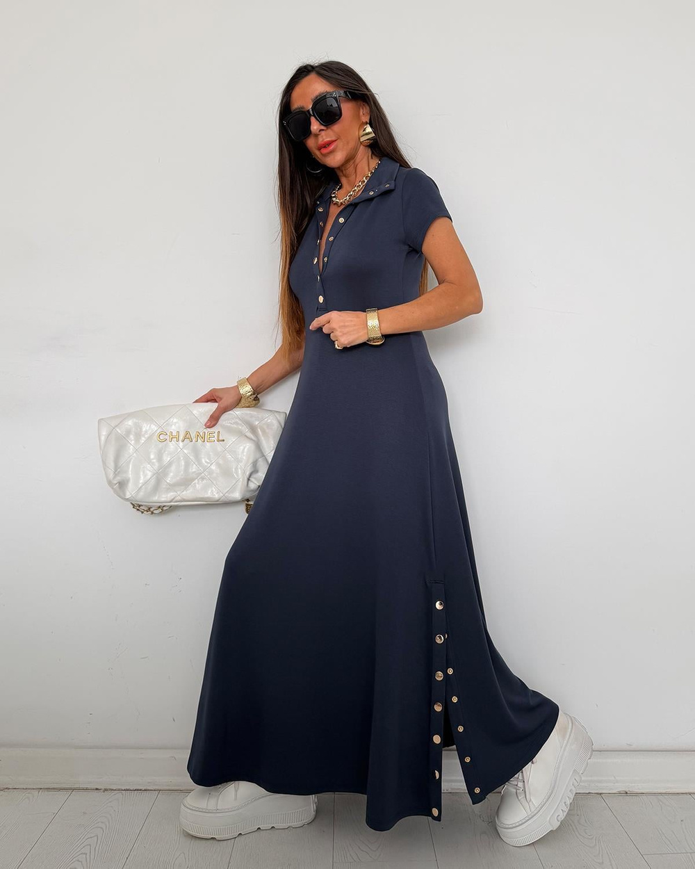 Tinos Çıtçıtlı Elbise Lacivert