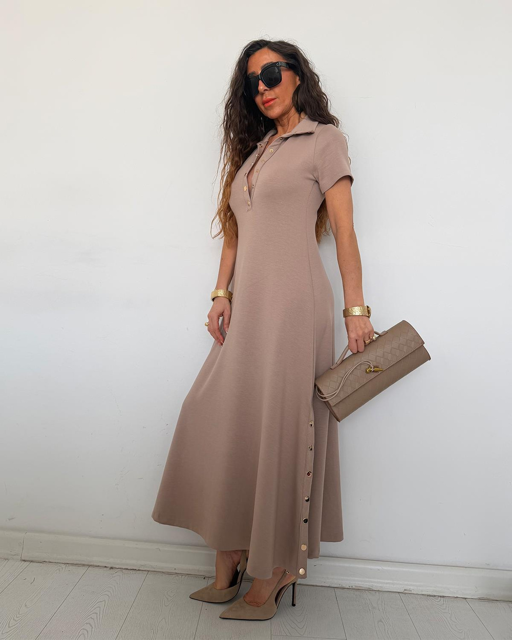 Tinos Çıtçıtlı Elbise Vizon