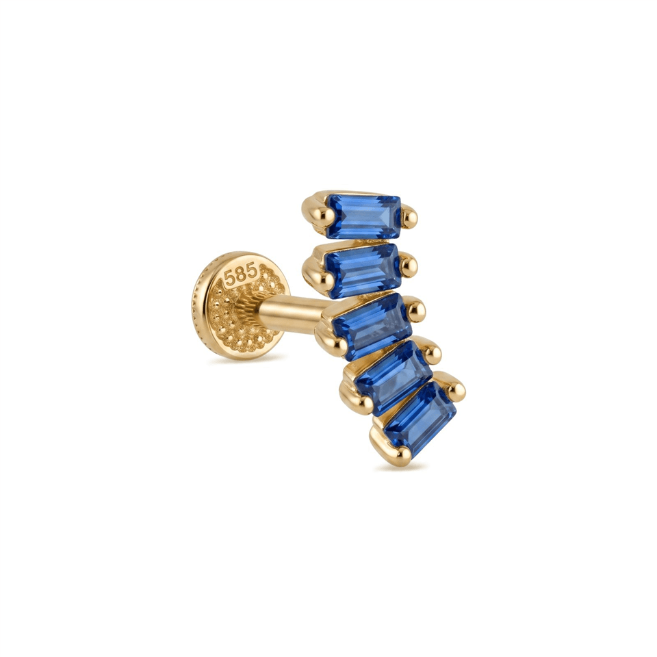 14 Ayar Altın 5 Lacivert Baget Taşlı Minimal Tragus Piercing - Dianora Piercing Jewelry