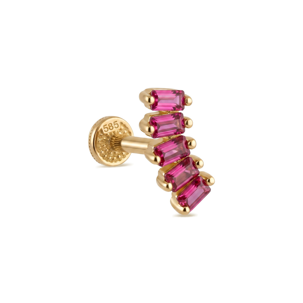14 Ayar Altın 5 Pembe Baget Taşlı Minimal Tragus Piercing - Dianora Piercing Jewelry