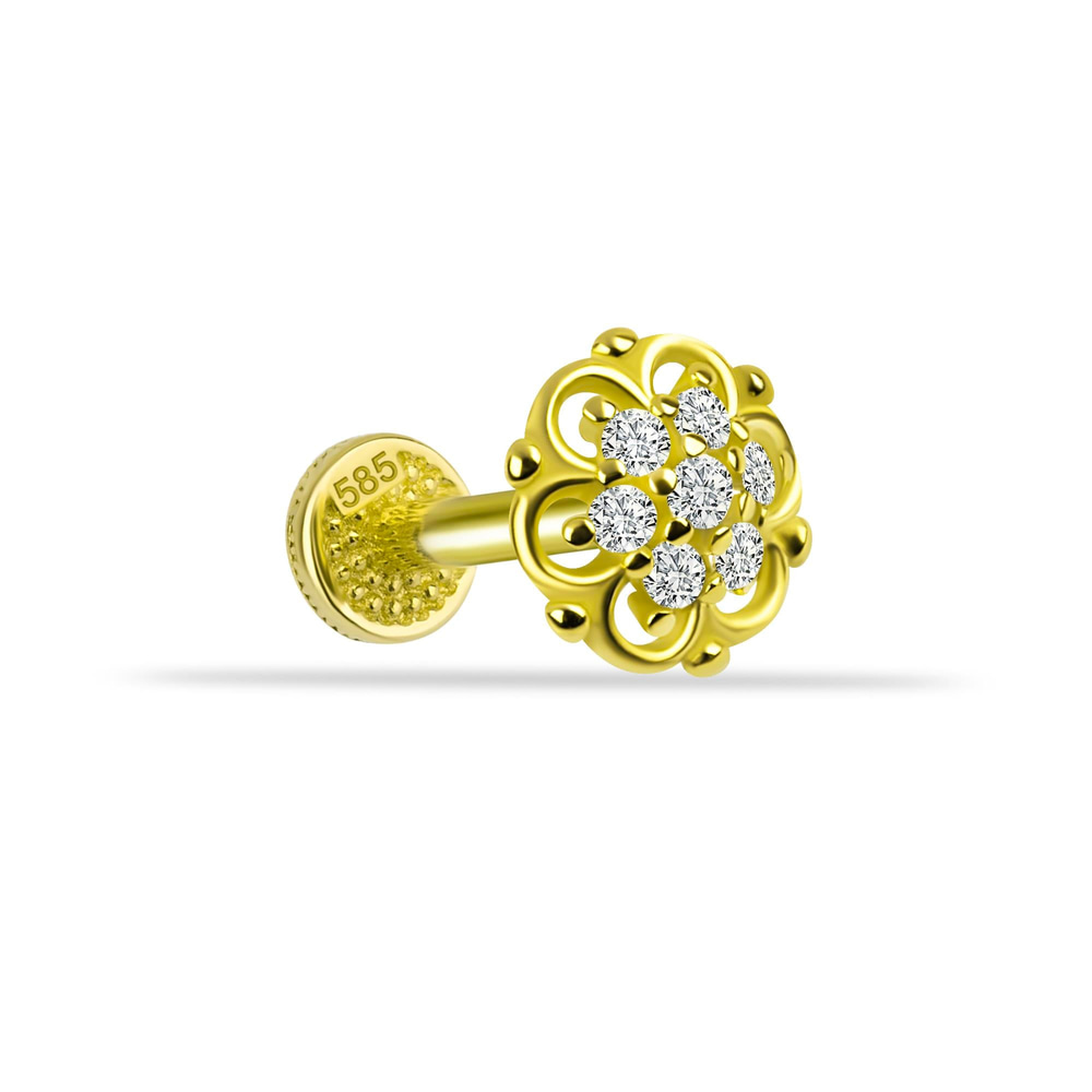 14 Ayar Altın 6 Taşlı Minimal Tragus Piercing - Dianora Piercing