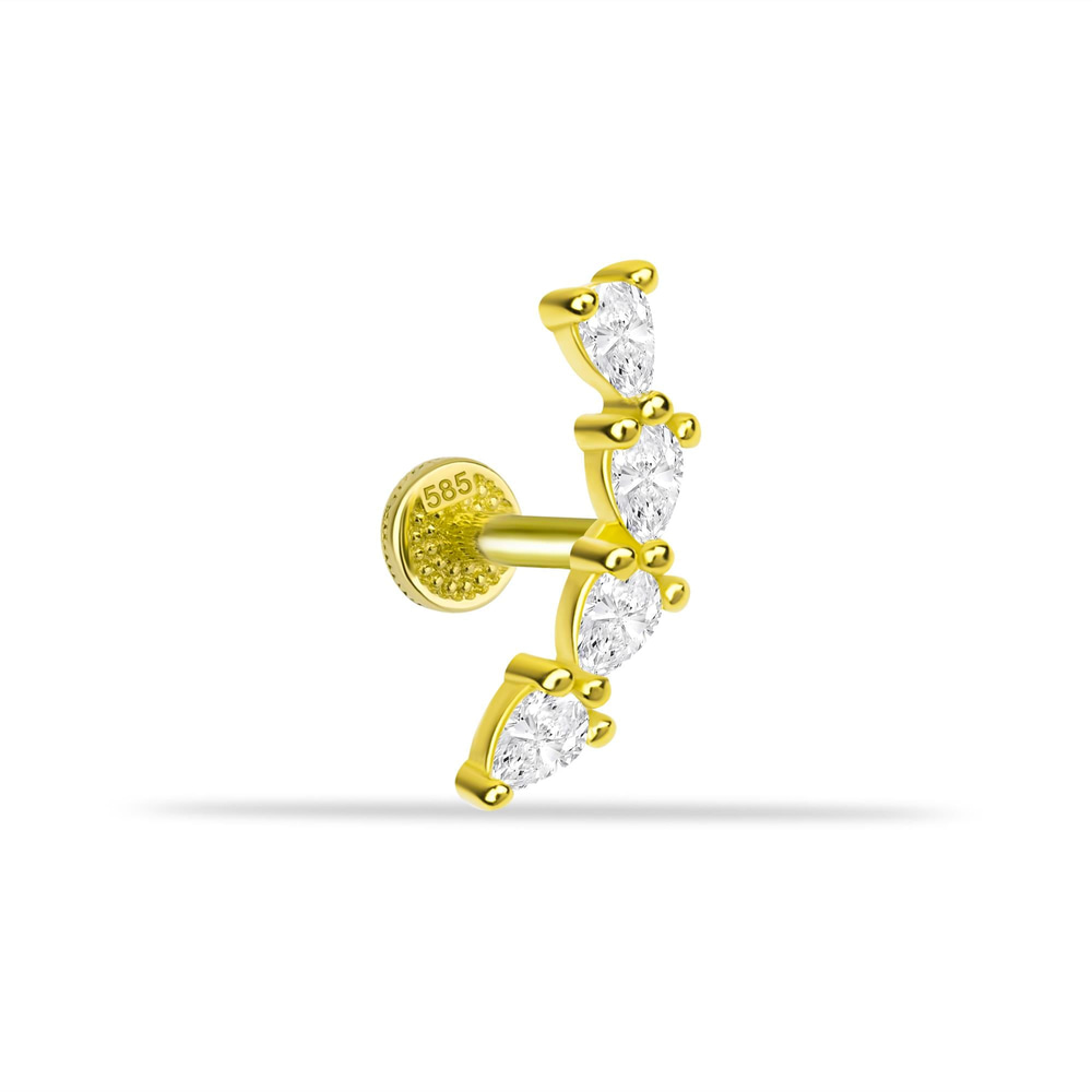 14 Ayar Altın 6 Taşlı Minimal Tragus Piercing - Dianora Piercing