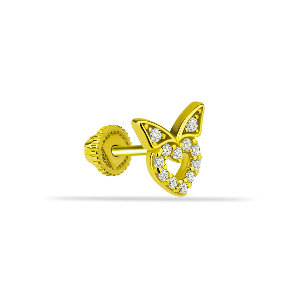 14 Ayar Altın Baget Taşlı Daire Minimal Helix Kıkırdak Piercing - Dianora Piercing