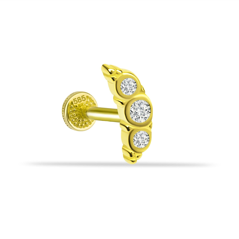14 Ayar Altın Baget Taşlı Minimal Tragus Piercing