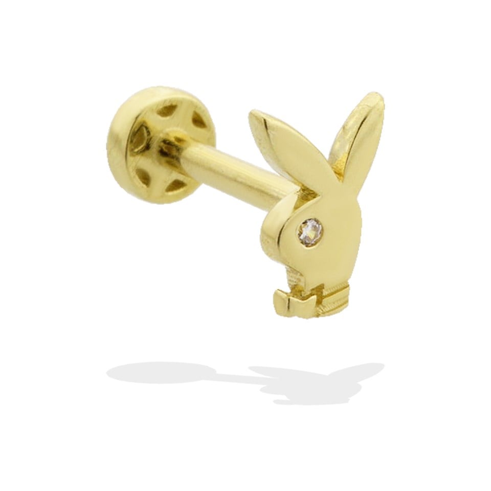 14 Ayar Altın Baget Taşlı Minimal Tragus Piercing
